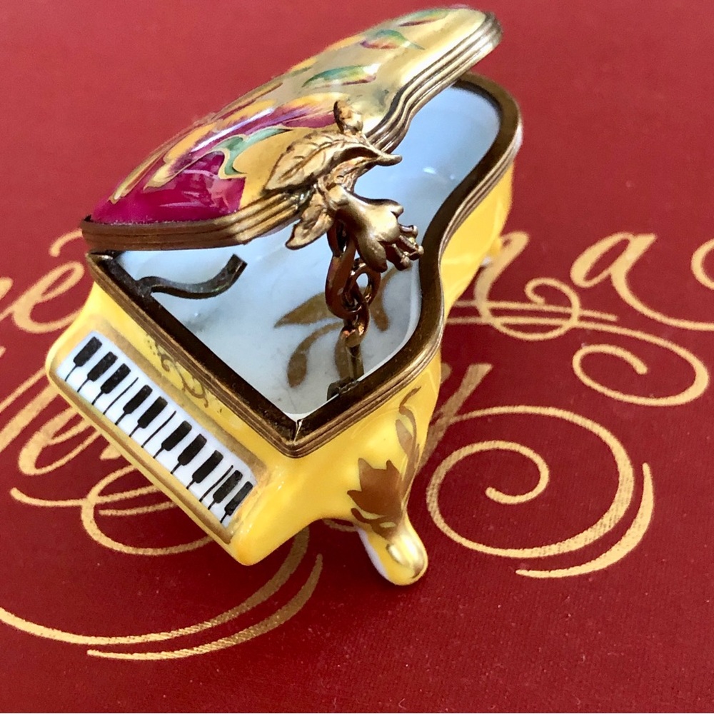 Limoges France Porcelain Trinket Box Grand Piano Paris Decor Hand Painted Floral